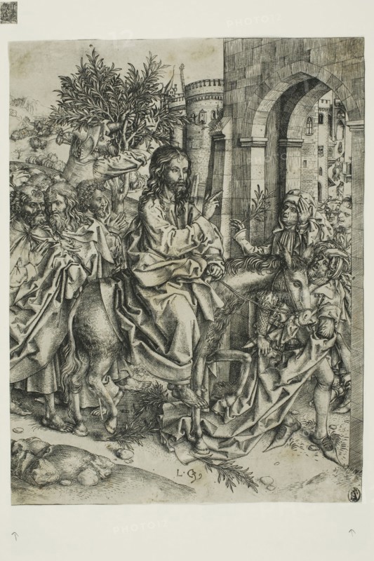 Christ’s Entry into Jerusalem, c. 1500, Master of the Strache Altar, German, active 1480-1500, Germany, Engraving on ivory laid paper, 221 x 168 mm (image/sheet trimmed within plate mark)