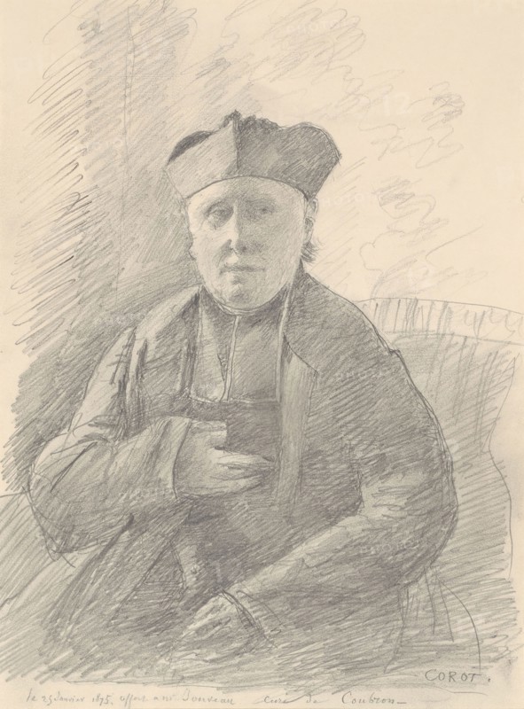 Portrait of Abbé Jouveau, 1875, Jean-Baptiste-Camille Corot, French, 1796-1875, France, Graphite, with traces of charcoal, on ivory wove paper, 314 × 235 mm