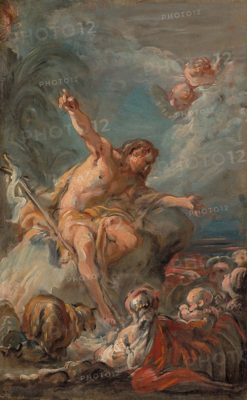 Saint John the Baptist Preaching in the Desert, 1758/64, Jean Baptiste Henri Deshays, French, 1729-1765, France, Oil on canvas, 42.2 × 26.5 cm (16 5/8 × 10 7/16 in.)