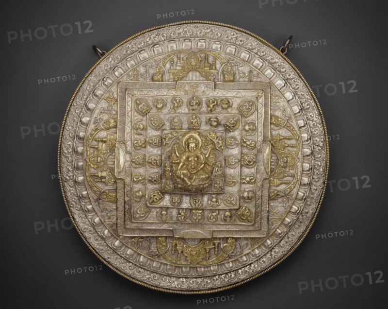 Tiered Offering Mandala of the Goddess of Wealth (Vasudhara), 19th century, Nepal, Nepal, Silver repoussé and gilt copper, 8.9 × 33.0 cm (3 1/2 × 13 in.)