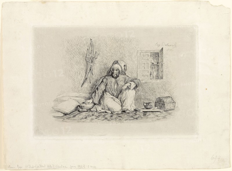 Chief Mohammed-Ben-Abou, 1833, Eugène Delacroix, French, 1798-1863, France, Etching on off-white chine, laid down on white wove paper, 142 × 213 mm (chine), 219 × 296 mm (sheet)