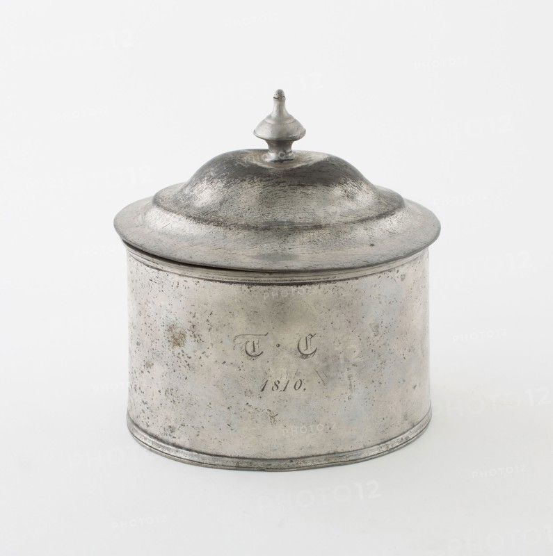 Tobacco Box, 1810, Possibly Birmingham, England, Cast pewter (base) and Britannia (top), 13.3 × 12.7 × 9.5 cm (5 1/4 × 5 × 3 3/4 in.)