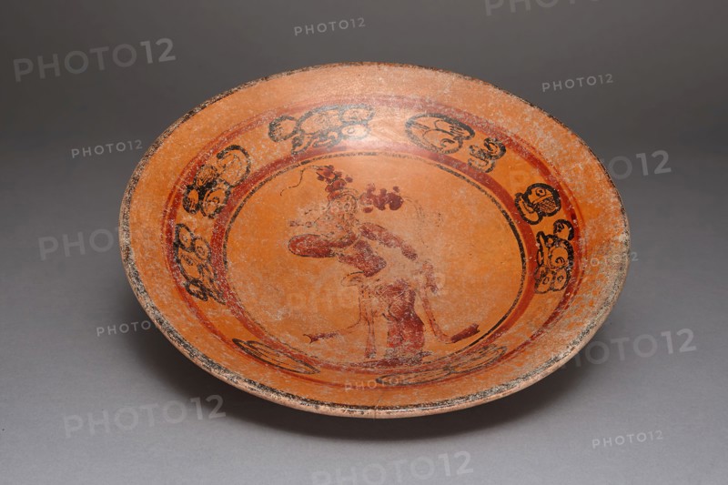 Plate Depicting a Dancing Figure, A.D. 600/800, Late Classic Maya, Possibly Petén region, Guatemala, Guatemala, Ceramic and pigment, Diam. 27.9 cm (11 in.)