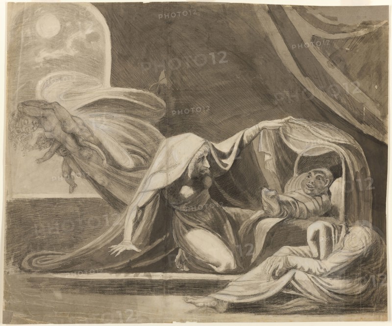The Changeling, c. 1780, Attributed to Henry Fuseli, Swiss, active in England, 1741-1825, England, Charcoal and brush and gray wash, heightened with touches of white gouache, over traces of graphite, on ivory laid paper, laid down on white tissue paper, 531 × 636 mm