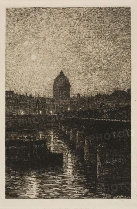 Le Pont des Arts, 1869, Maxime Lalanne, French, 1827-1886, France, Etching and drypoint on cream laid paper, 197 × 129 mm (image), 214 × 144 mm (plate), 352 × 272 mm (sheet)