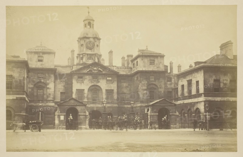 The Horse Guards, 1850–1900, probably English, 19th century, England, Albumen print, 12.8 × 20.4 cm (image/paper), 20.2 × 27.5 cm (mount)