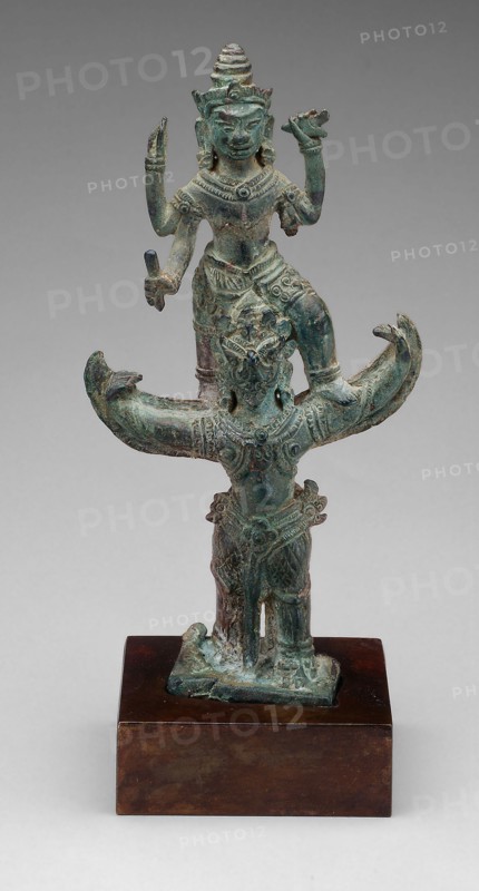 God Vishnu on His Mount, Garuda, Angkor period, 12th century, Cambodia, Cambodia, Bronze, 18.1 × 9.3 × 4.7 cm (7 1/8 × 3 5/8 × 1 7/8 in.)