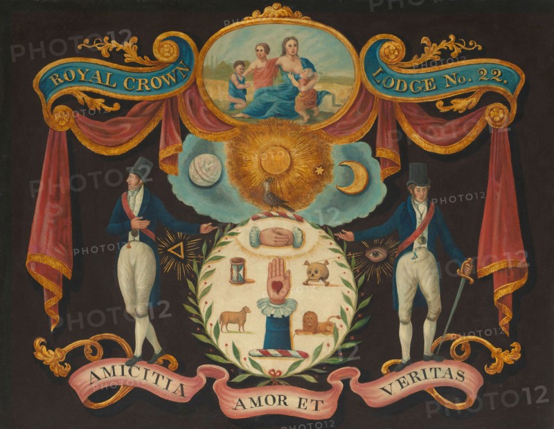 Emblems for Royal Crown Lodge No. 22, 1810/15, English, 19th century, United States, Oil on panel, 63.5 × 80.7 cm (25 × 31 3/4 in.)