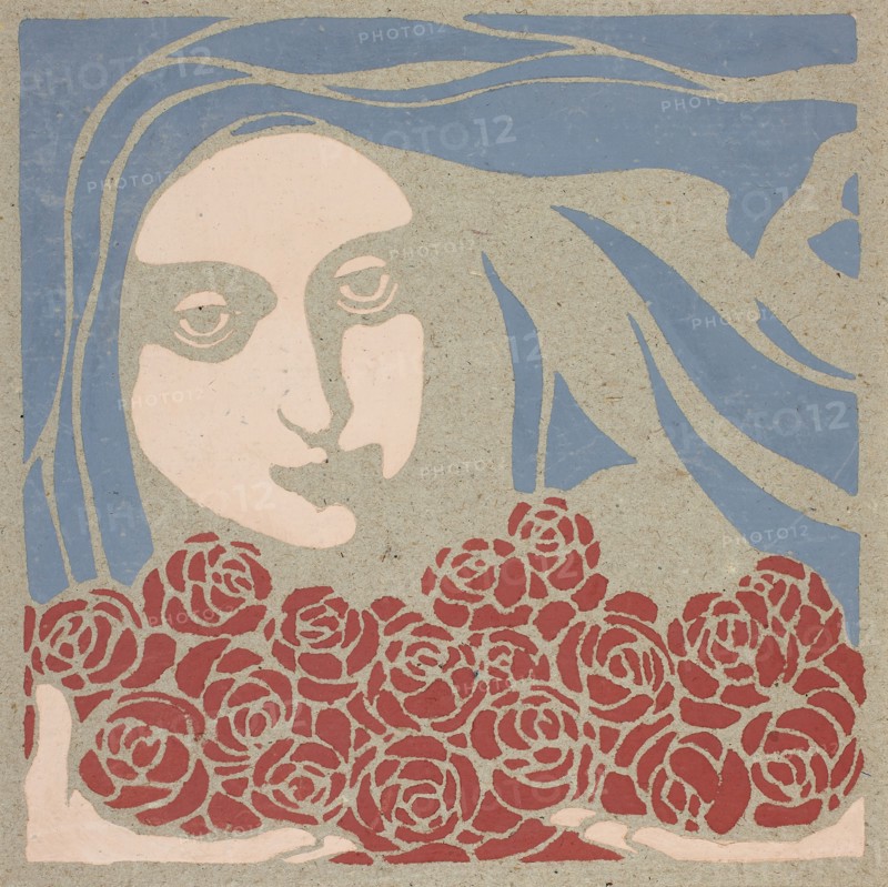 Woman’s Head with Roses, 1899, Koloman (Kolo) Moser, Austrian, 1868-1918, Austria, Color pochoir on paper