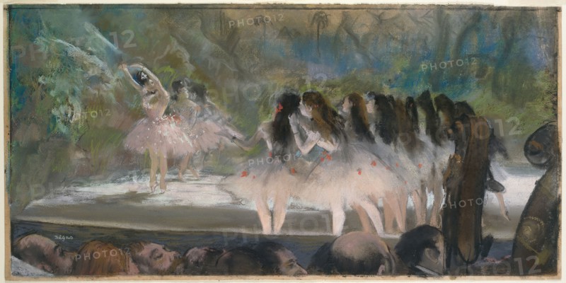 Ballet at the Paris Opéra, 1877, Edgar Degas, French, 1834-1917, France, Pastel over monotype on cream laid paper, 352 × 706 mm (plate), 359 × 719 mm (sheet)