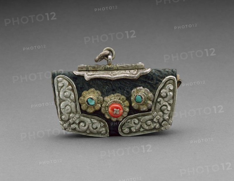 Tinder Pouch, 19th century, Tibet, Tibet, Silver, leather, turquoise and coral, 5.7 x 7.5 x 2.4 cm
