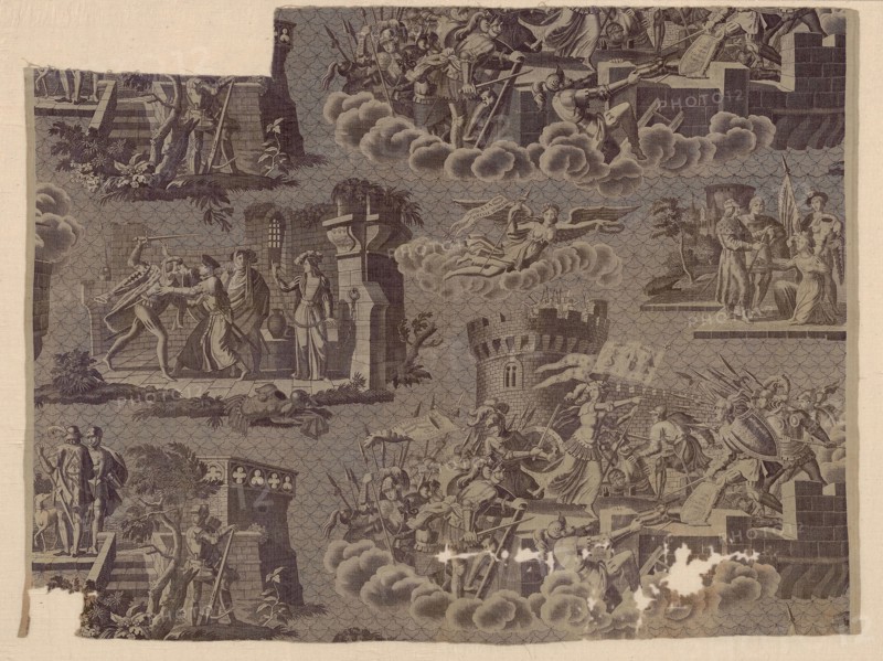 Jeanne d’Arc (Joan of Arc)(Furnishing Fabric), c. 1820, Fleury Francois Richard (French, 1777-1852), France, Rouen, Rouen, Cotton, plain weave, engraved roller printed, 66 x 86.4 cm (26 x 34 in.)