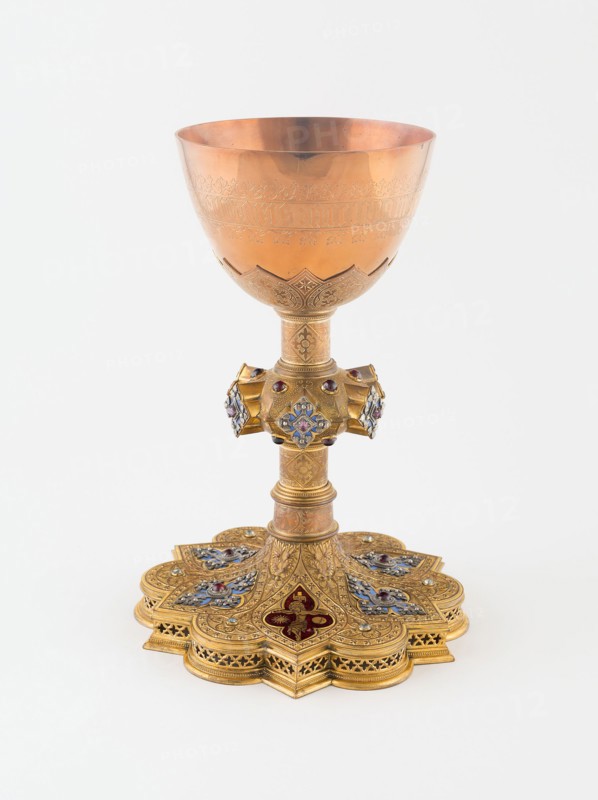 Model Chalice, c. 1849, Designed by Augustus Welby Northmore Pugin, English, 1812–1852, Manufactured by John Hardman & Company, Birmingham, England, 1838-2008, England, Gilt base metal, enamels, and semiprecious stones, H. 26 cm (10 1/4 in.)