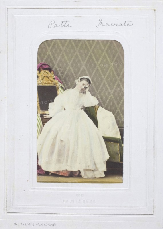 Adelina Patti Traviata, 1860–69, Camille-Léon-Louis Silvy, French, 1834-1910, France, Albumen print, 8.6 × 5.7 cm (image/paper), 9.5 × 6.4 cm (mount)