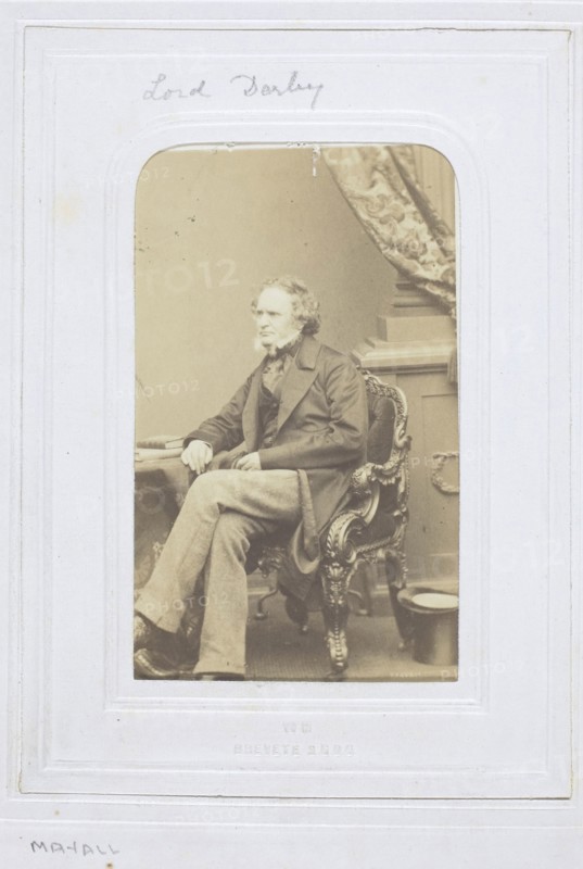The Earl of Derby, 1860–69, John Jabez Edwin Mayall, American, 1813-1901, United States, Albumen print, 8.8 × 5.7 cm (image/paper), 10.5 × 6.2 cm (mount)