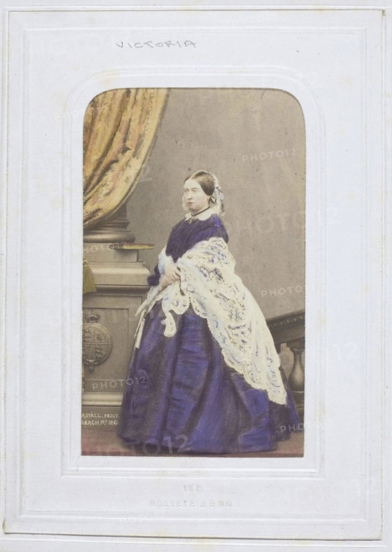 Queen Victoria, 1861, John Jabez Edwin Mayall, American, 1813-1901, United States, Albumen print with applied coloring, 8.6 × 5.6 cm (image/paper), 10.3 × 6.4 cm (mount)