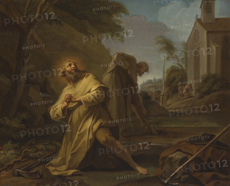 Saint Hymer in Solitude, c. 1735, Jean Restout, after, French, 1692-1768, France, Oil on canvas, 23 3/8 × 29 13/16 in. (59.4 × 75.1 cm)