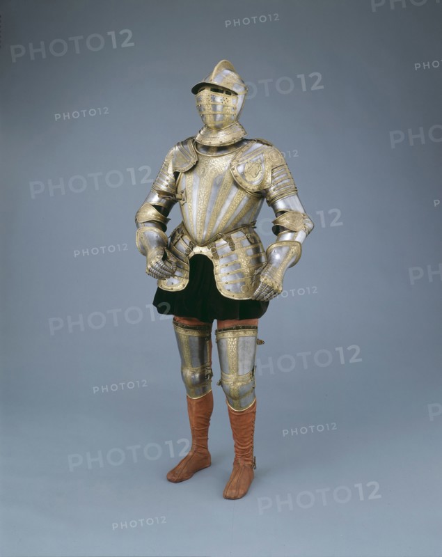 Garniture for Field and Foot Tourney at the Barriers, c. 1575, Italian, Milan, Milan, Steel with gilding, brass, and leather, H. 177.8 cm (70 in.)