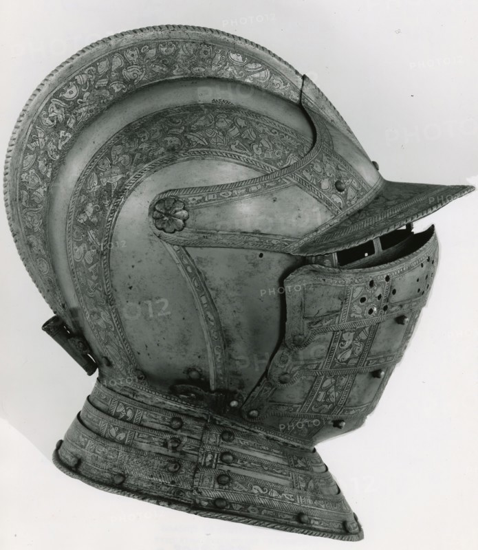Close Helmet of Three-Quarter Armor, c. 1575, Italian, Milan, Steel with gilding