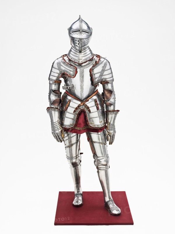 Armor for the Field and Tourney, 1560/70, South German or Austrian (Probably Innsbruck), Innsbruck, Steel, brass, traces of gilding, leather, and velvet textile, H. 188 cm (74 in.)