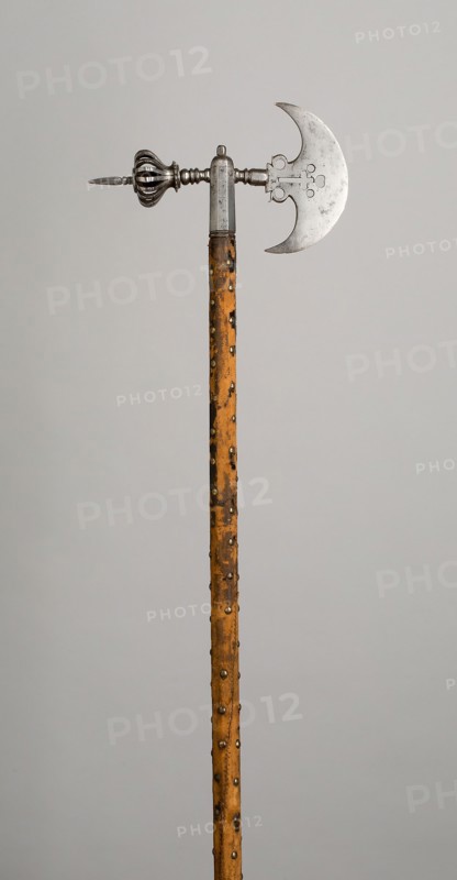 Horseman’s Axe, 1600/1700, Western European, possibly French, Western Europe, Steel, wood (oak), leather, and brass, L. 105.1 cm (41 3/8 in.)