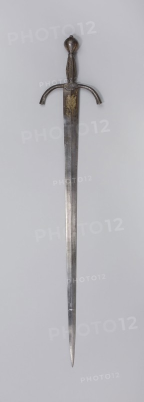 Arming Sword, 1520/30, Probably Italian, Italy, Steel, iron, gilding, wood, and silk textile (velvet), Overall L. 100.5 cm (39 5/8 in.)