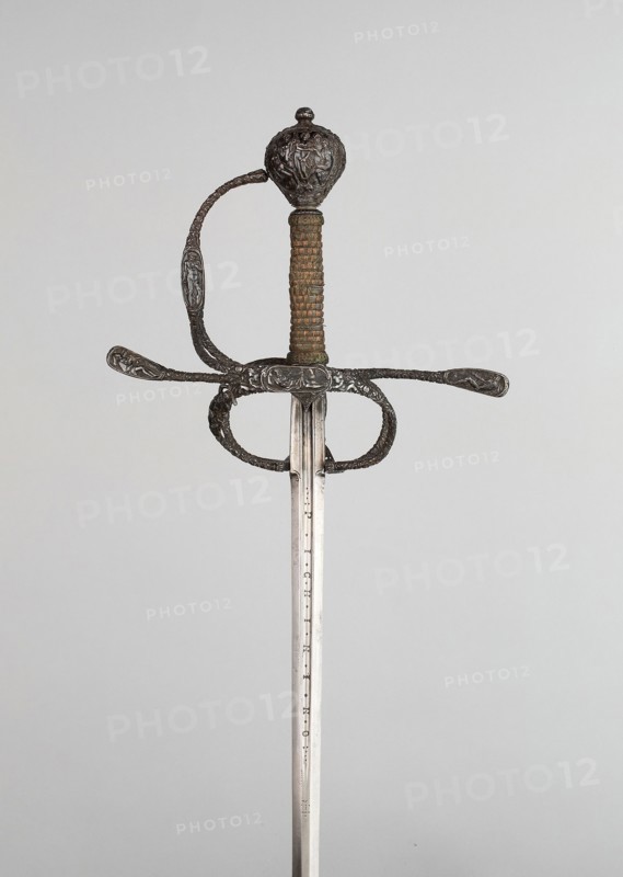 Rapier and Scabbard, c. 1630, Probably Flemish, Flanders, Steel, iron, copper, textile, leather, and wood, Overall L. 120.5 cm (47 7/16 in.)