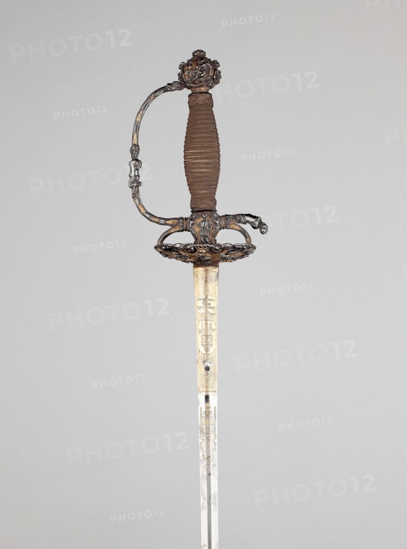 Composite Smallsword and Scabbard, Hilt: c. 1650/60, blade: 1750/60, Hilt: Flemish or Dutch, blade: French, Dutch, Steel, gilding, copper, wood, and leather, Overall L. 88 cm (34 5/8 in.)
