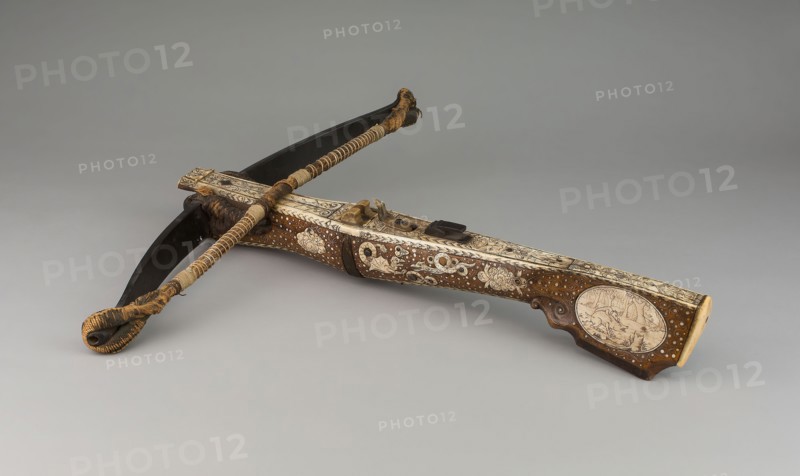 Sporting Crossbow, 1600/25, German, Germany, Wood, steel, horn, bone, and cord, 10.2 x 64.1 x 63.5 cm (4 x 25 1/4 x 25 in.)