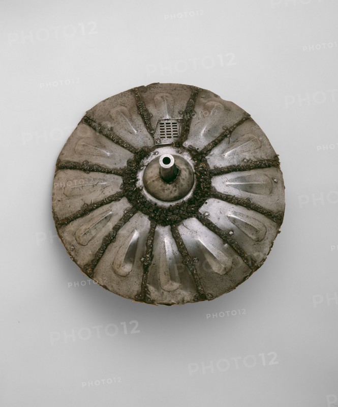 Gun Shield, c. 1544, Italian, Italy, Steel, iron, wood, wool textile, and hemp fiber, Diameter 44.5 cm (17 1/2 in.)