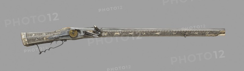 Wheellock Rifle, 1577, German, Germany, Steel, gilded brass, iron, wood, and horn, L. 119.3 cm (47 in.)