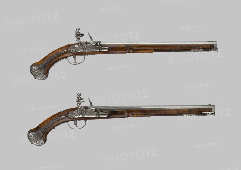 Pair of Flintlock Holster Pistols, c. 1660/70, Lazzarino Cominazzo, Italian, Brescia, 17th century, Italy, Ivy root, brass, and steel, L. 55 cm (21 5/8 in.)