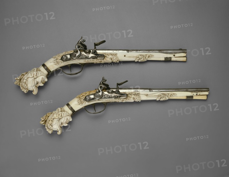 Pair of Flintlock Pistols, 1660/70, Dutch, Maastricht, Maastricht, steel, silver, ivory, ebony, leather, and flint, L. 45.6 cm (17 15/16 in.)