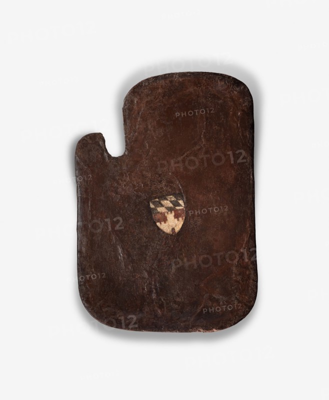 Jousting Shield (Stecktarge) with the Coat of Arms of the City of Deggendorf, 1450/60, South German, Bavaria, Saxony, Wood, iron, leather, canvas, gesso, and paint, 77.5 × 53.3 cm (30 1/2 × 21 in.)