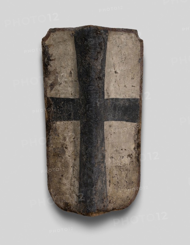 Hand Pavise with the Coat of Arms of the Teutonic Order, c. 1450, German, Germany, Fir, iron, hemp fiber, gesso, and pigment, 63.5 × 34.9 cm (25 × 18 3/4 in.)