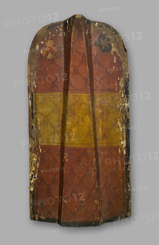 Standing Pavise, c. 1480/90, German, Klausen, Tirol, Wood, iron, and boarskin, 117.5 x 58.5 cm (46 1/4 x 23 in.)