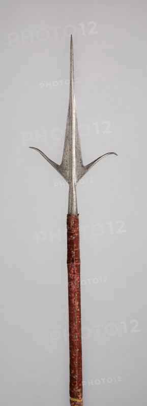 Friuli Spear, 1540/60, Italian, Italy, Steel, velvet covered wood (pine), and brass nails, L. 250.2 cm (98 1/2 in.)