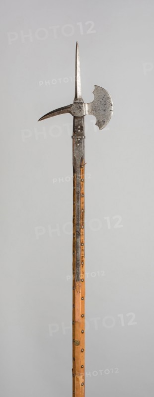 Poleaxe, 1500, Swiss, Switzerland, Steel, iron, wood (pine), brass, and velvet, L. 224.8 cm (88 1/2 in.)