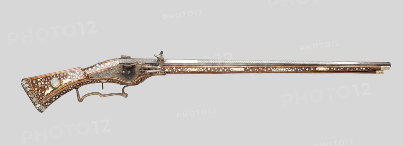 Wheellock Gun, c. 1630/40, German, Germany, Steel, walnut, gilding, horn, and mother-of-pearl, L. 132 cm (52 in.)