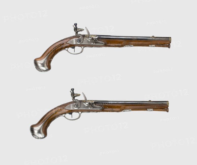 Pair of Flintlock Holster Pistols, about 1740, Joseph Etienne Brion (French, active 1740-1747), Paris, Paris, Steel, gold, walnut, and flint, L. 40.3 cm (15 7/8 in.)