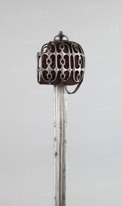 Basket-Hilted Broadsword with Scabbard (Claymore), c. 1750, Scottish, Scotland, Steel, iron, silver, and leather, Overall L. 97 cm (38 3/16 in.)