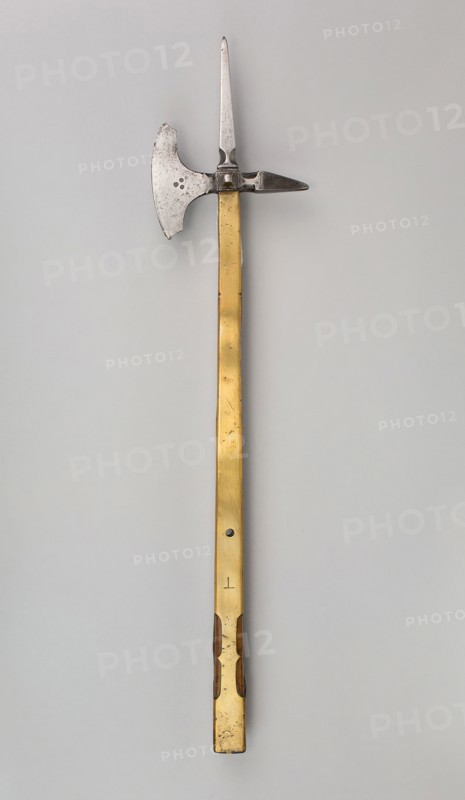 Horseman’s Axe, 1500/25, German, Germany, Steel, iron, brass, beechwood, L. 70.5 cm (27 7/8 in.)