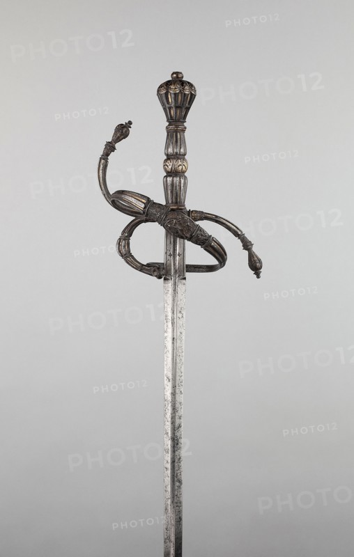 Rapier, 19th century in the mid–16th century style, Western European, Possibly French, Europe, western, Steel with gilding, Overall L. 128.3 cm (50 1/2 in.)