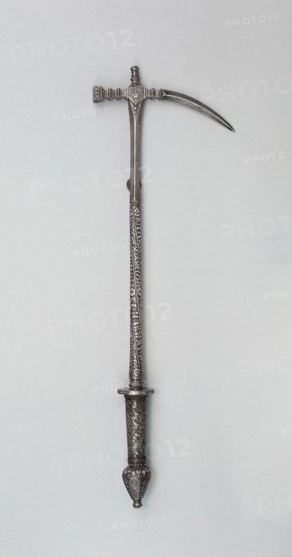 War Hammer, early 17th century, German, possibly French, France, Iron and silver, L. 62.2 cm (24 1/2 in.)