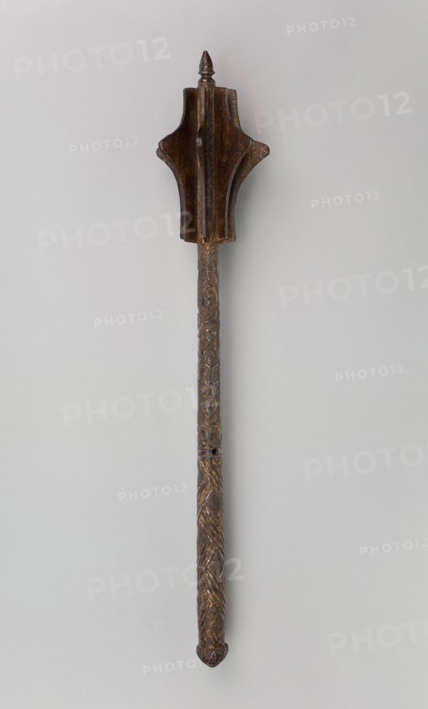 Mace, 1530/50, Italian, possiblly Spanish, Italy, Steel, iron, and gilding, L. 57 cm (22 7/16 in.)