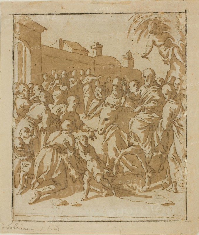 Christ Entering Jerusalem, 1600/10, Marcantonio Bassetti, Italian, 1586-1630, Italy, Pen and brown ink with brush and brown wash, with traces of graphite, on ivory laid paper, laid down on buff laid paper, 174 x 144 mm