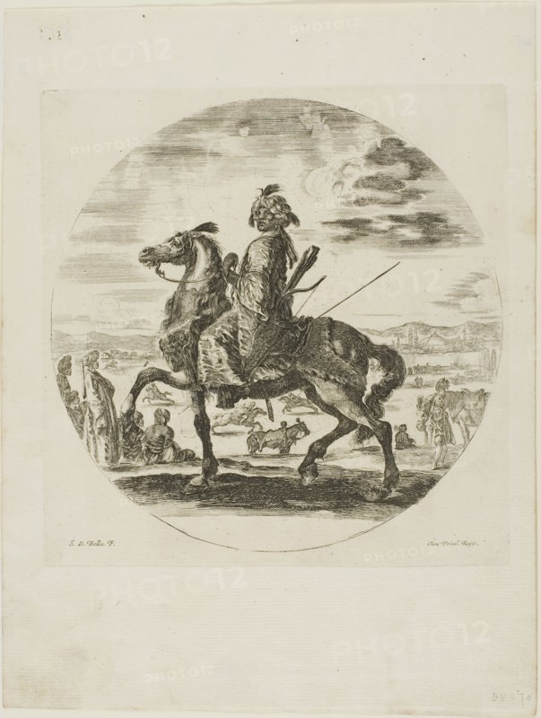 Black Horseman, c. 1651, Stefano della Bella, Italian, 1610-1664, Italy, Etching on paper, 190 x 190 mm