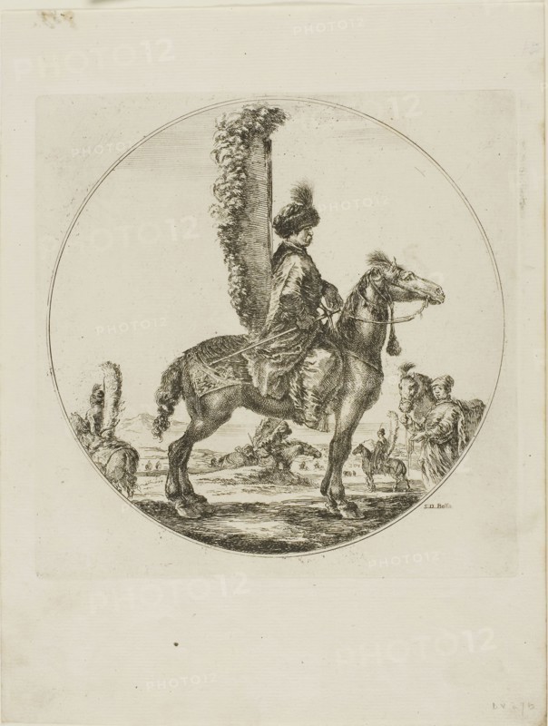 Polish Horseman, c. 1651, Stefano della Bella, Italian, 1610-1664, Italy, Etching in black on ivory laid paper, 190 x 190 mm (sheet)