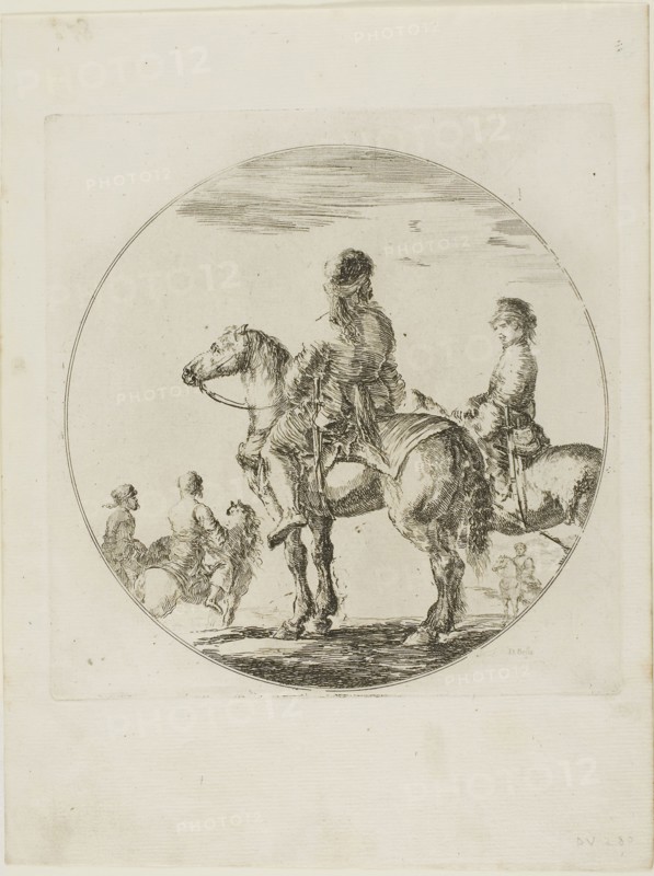 Two Polish Horsemen, c. 1651, Stefano della Bella, Italian, 1610-1664, Italy, Etching on paper, 190 x 190 mm