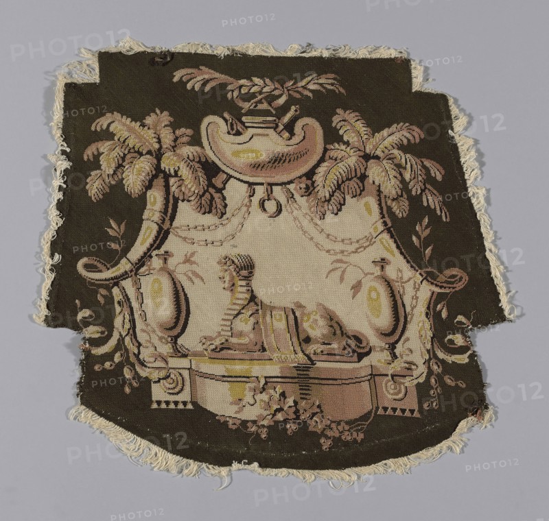 Chair Cover, Empire period, c. 1810, England or France, England, Linen, plain weave, embroidered with silk in back and tent stitches, 52.8 × 57.3 cm (20 3/4 × 22 1/2 in.)